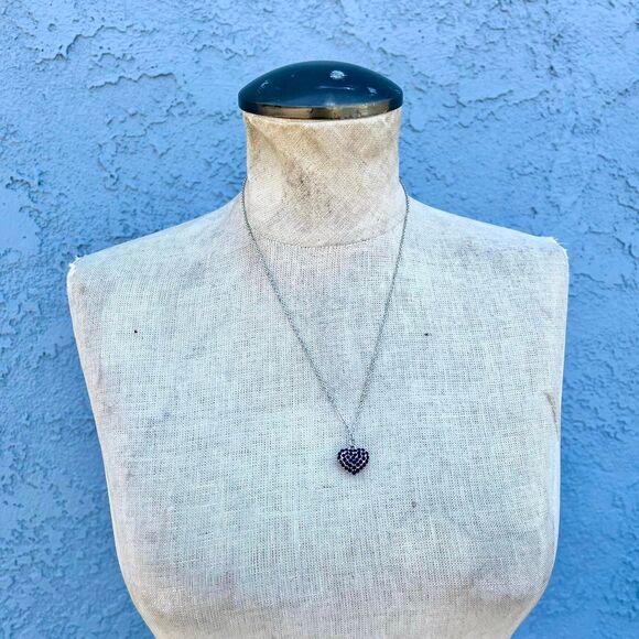 Blue Rhinestone Heart Necklace Y2k Jewelry - Picture 6 of 7